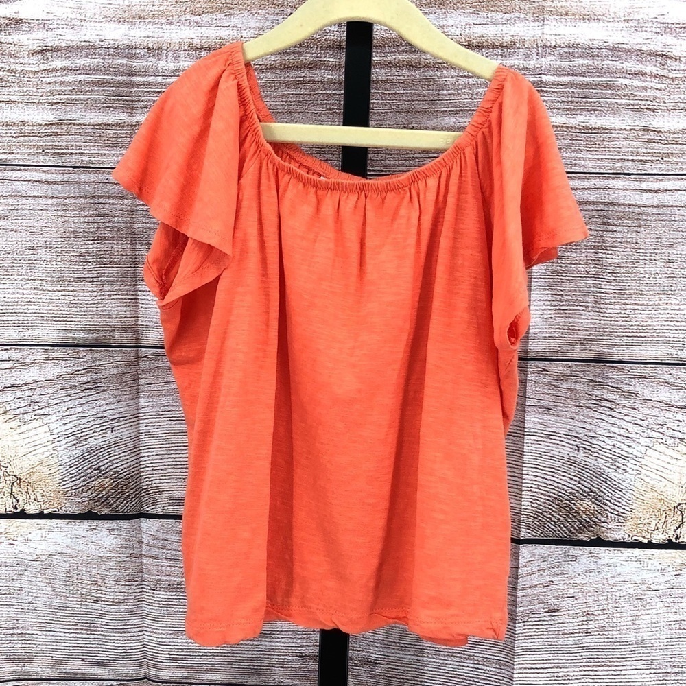 Zara Girls Coral/Orange Flutter Sleeve T-shirt Size 11-12
